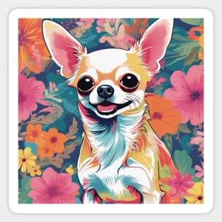 Charming Chihuahua, Vibrant Chihuahua in front of floral pattern Sticker